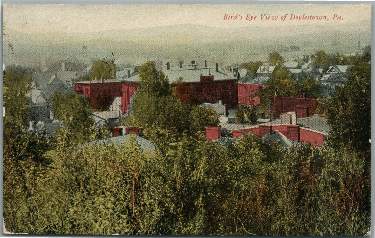 DOYLESTOWN PA BIRDS EYE VIEW ANTIQUE POSTCARD