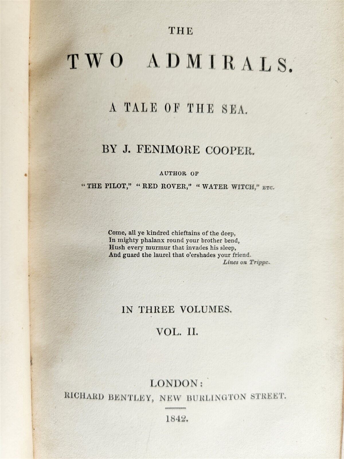 1842 TWO ADMIRALS TALE OF THE SEA by FENIMORE COOPER antique 1st ENGLISH EDITION