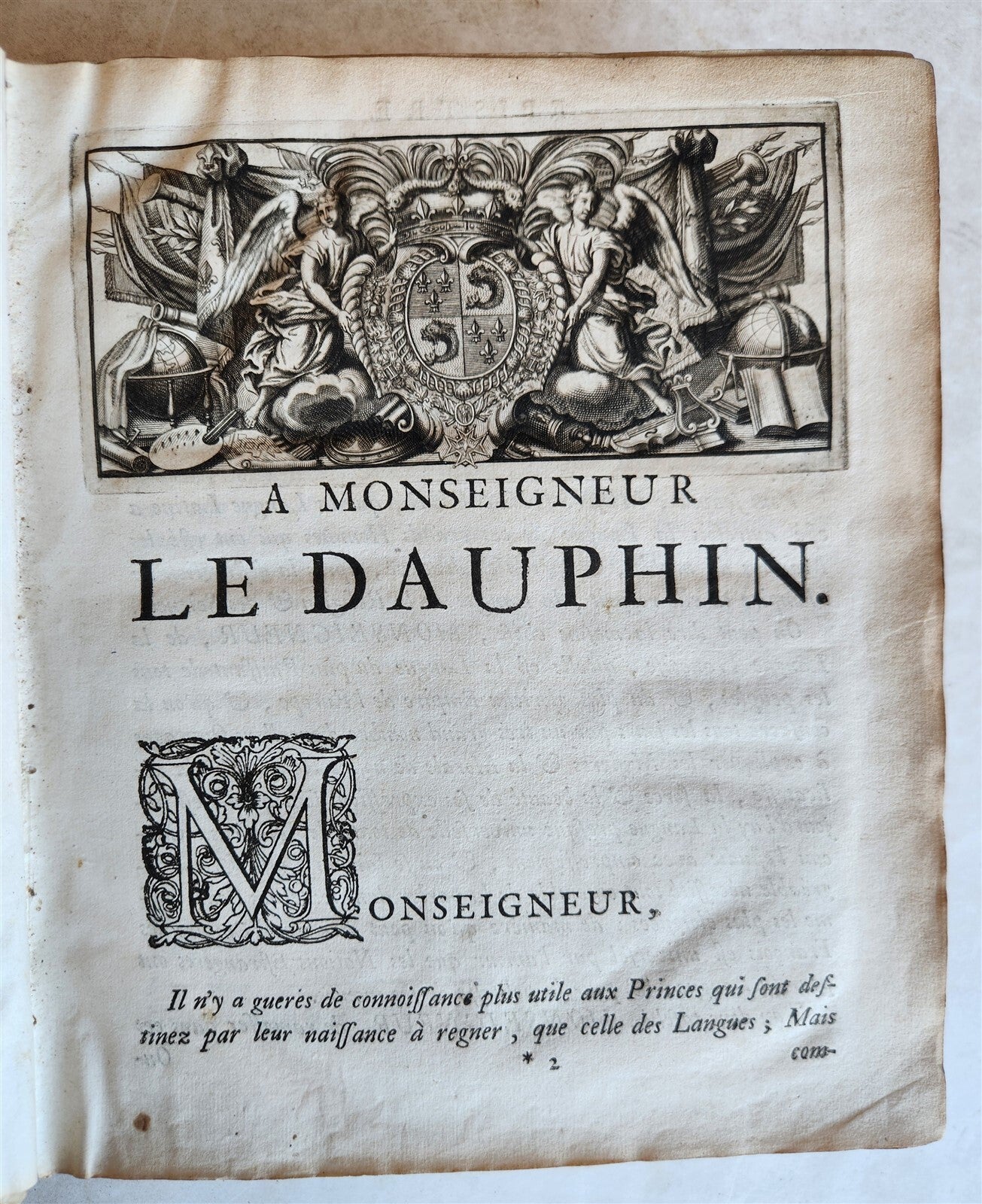 1710 LATIN FRENCH DICTIONARY antique w/ BLIND STAMPED VELLUM BINDING