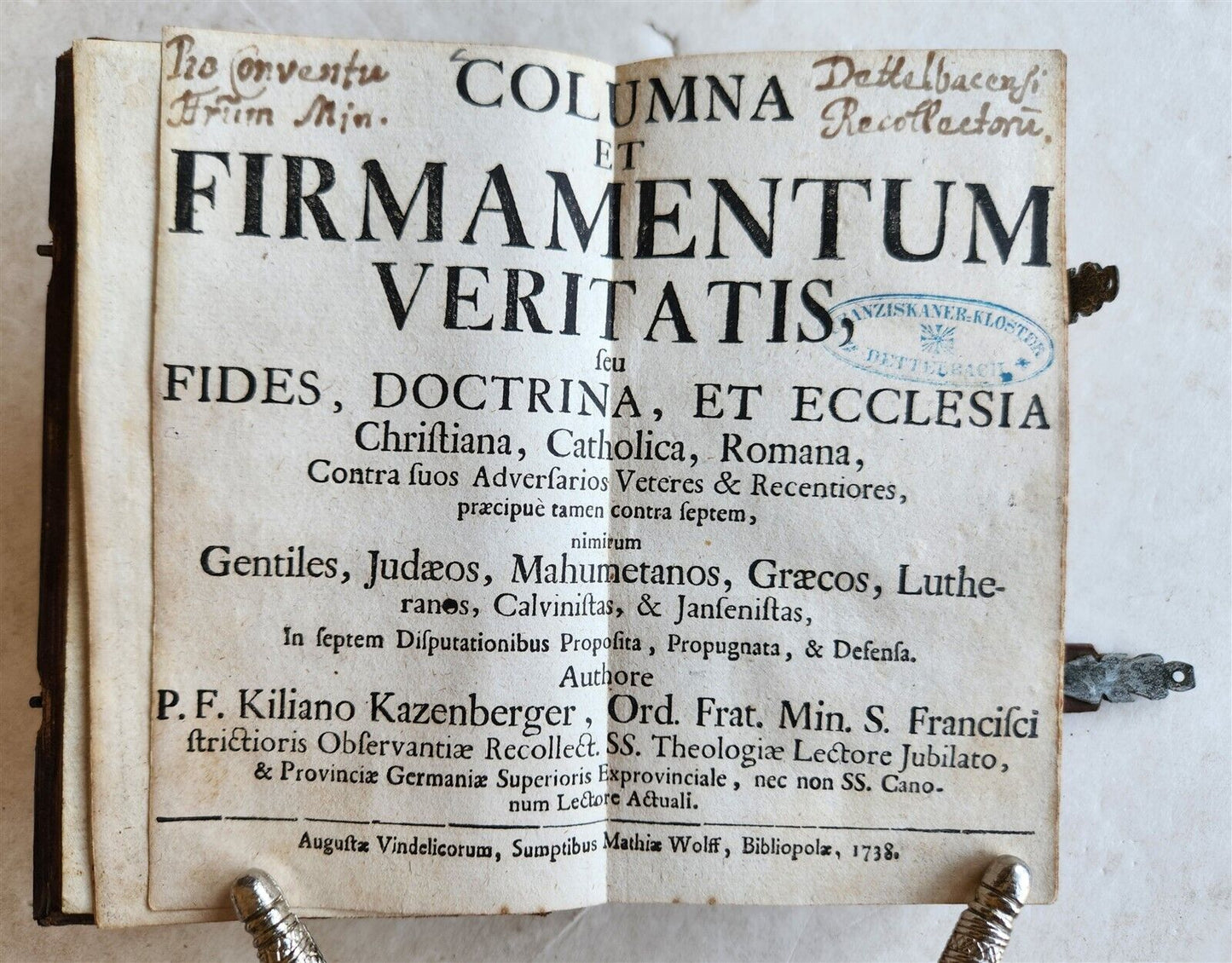 1738 POLEMIC AGAINST ENEMIES of CATHOLICISM antique Columna er firmamentum