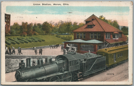 AKRON OH UNION RAILROAD STATION RAILWAY DEPOT 1924 ANTIQUE POSTCARD