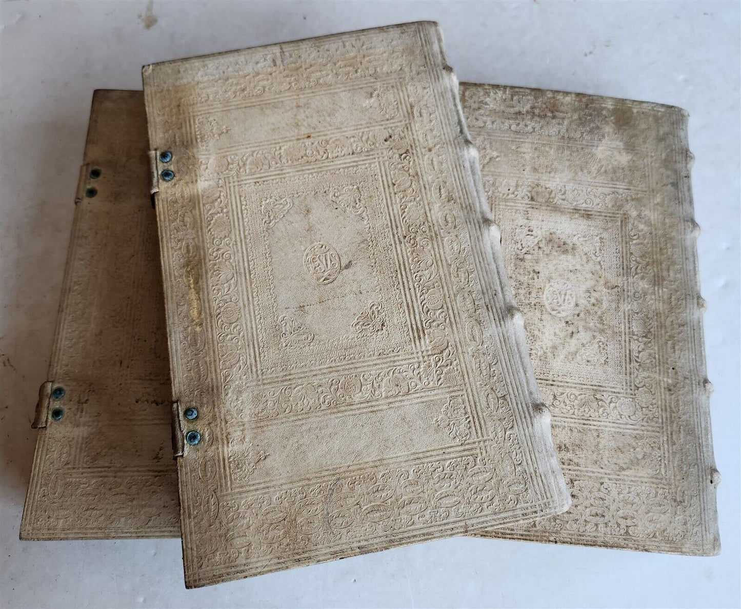 1719 MYSTICA CIVITAS DEI 3 PIGSKIN BOUND FOLIOS antique