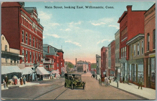 WILLIMANTIC CT MAIN STREET LOOKING EAST ANTIQUE POSTCARD