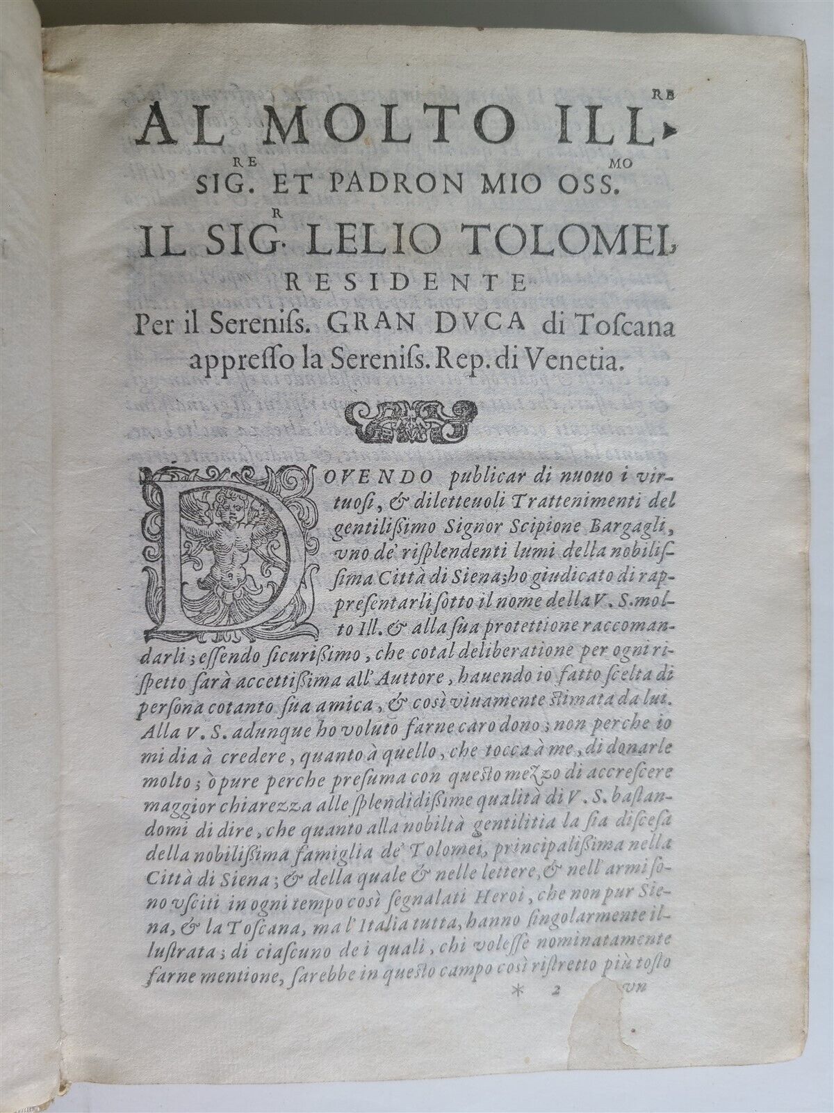 1591 I TRATTENIMENTI DI SCIPION BARGAGLI antique 16th CENTURY in Italian