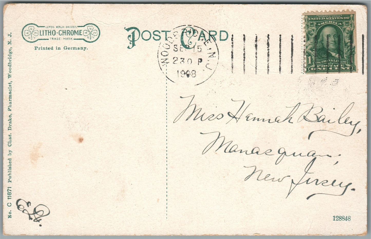 WOODBRIDGE NJ W.A.A. CLUB HOUSE ANTIQUE POSTCARD