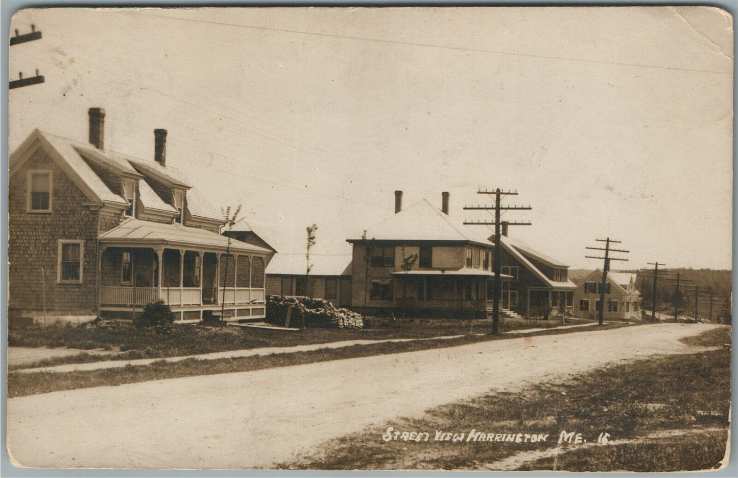 HARRINGTON ME STREET VIEW ANTIQUE REAL PHOTO POSTCARD RPPC