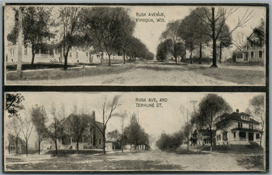 VIROQUA WI RUSK AVE. ANTIQUE POSTCARD