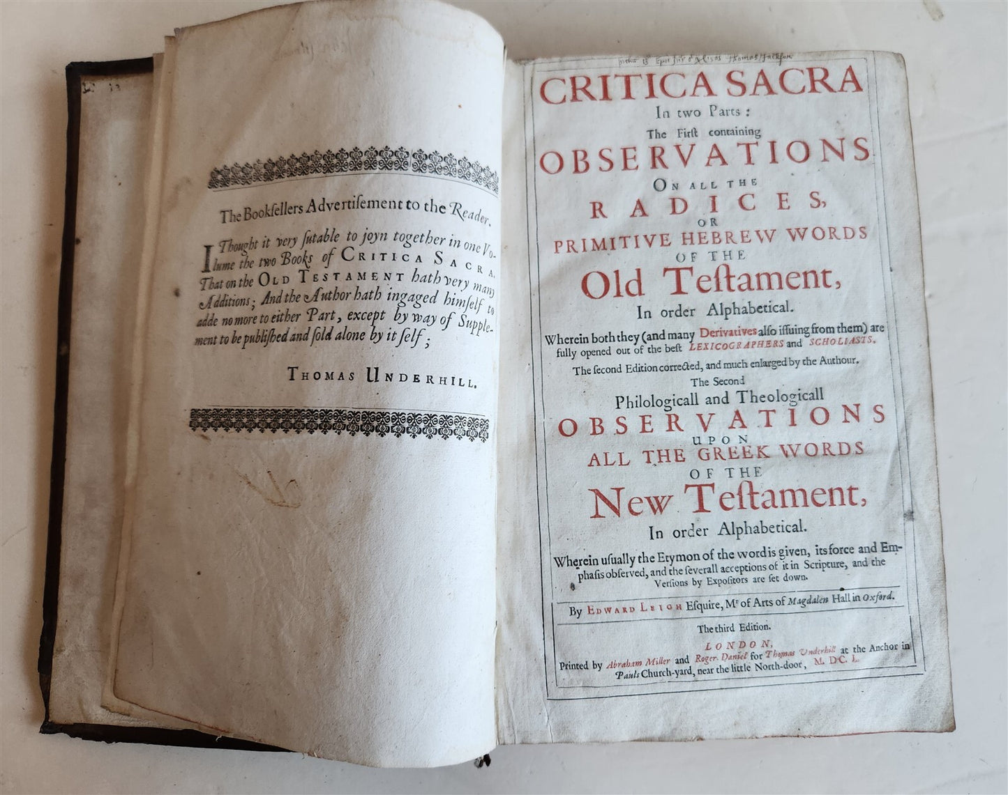 1650 CRITICA SACRA in ENGLISH antique 17th century LONDON