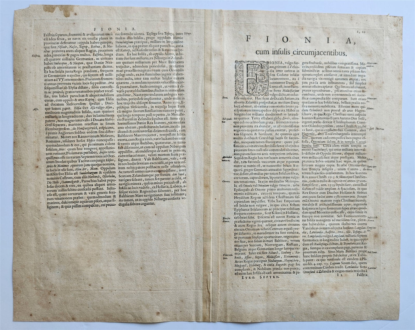 1640 DENMARK FUN FUNEN MAP by WILLEM BLAEU antique AUTHENTIC