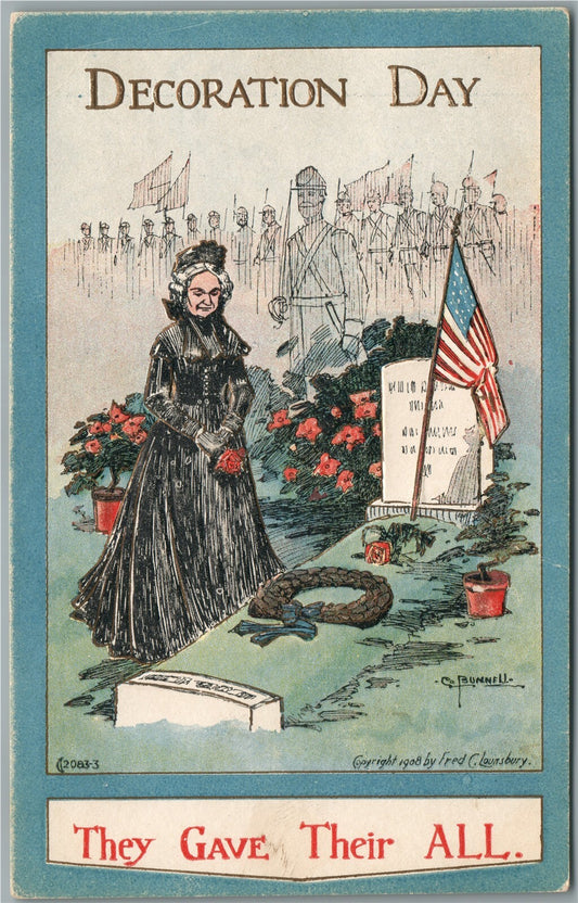 DECORATION DAY ARTIST SIGNED by BUNNELL ANTIQUE POSTCARD