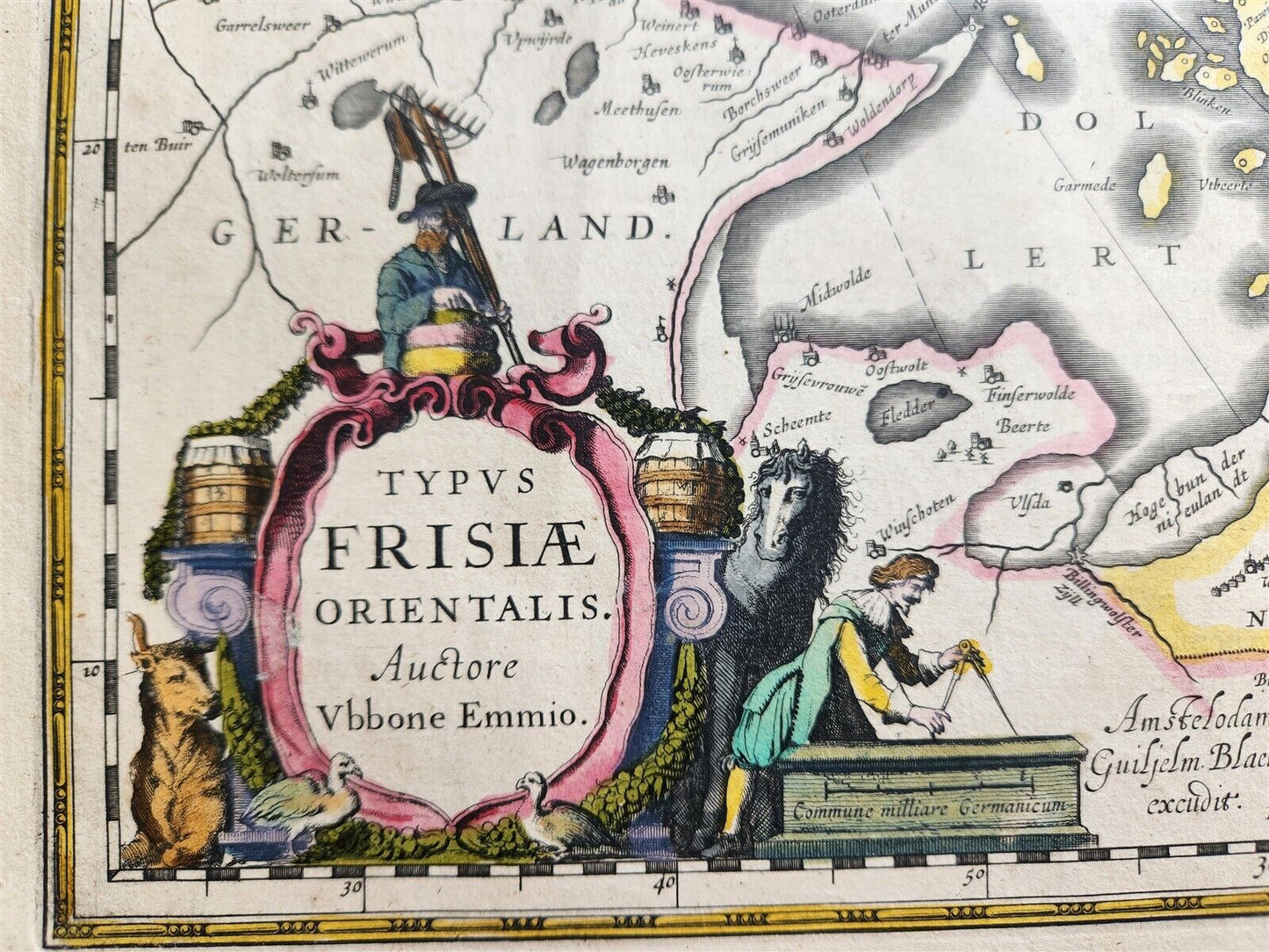1640 MAP of GERMANY OSTFRIESLAND by WILLEM BLAEU antique AUTHENTIC hand colored