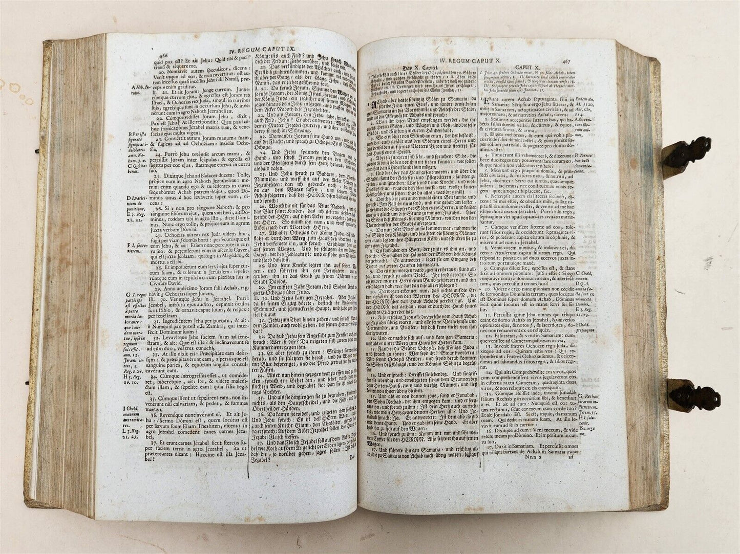 1737 BIBLE in LATIN & GERMAN antique PIGSKIN BOUND FOLIO