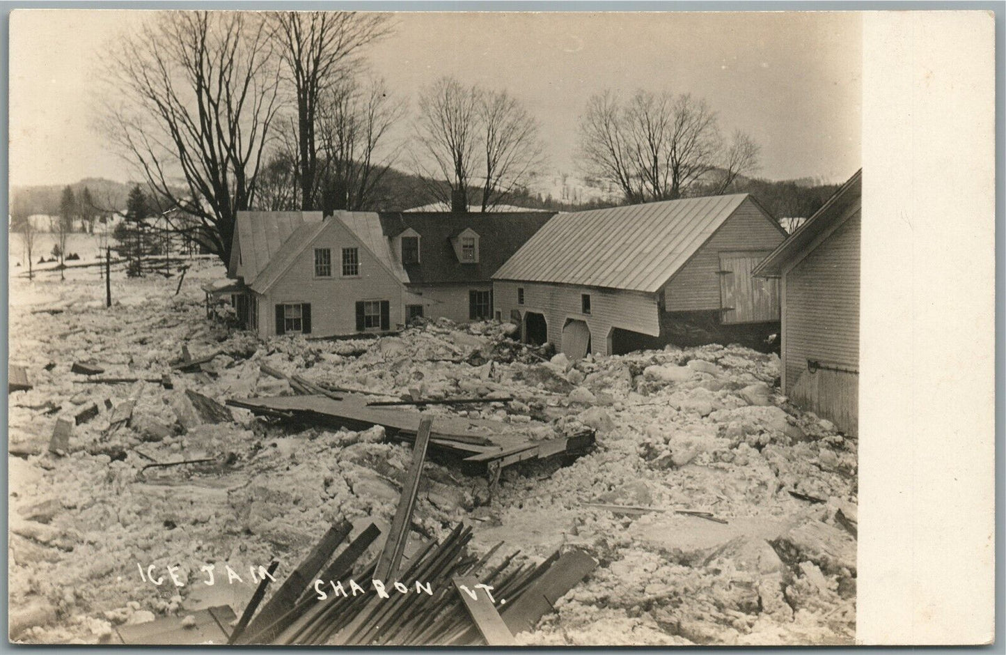 SHARON VT ICE JAM VINTAGE REAL PHOTO POSTCARD RPPC