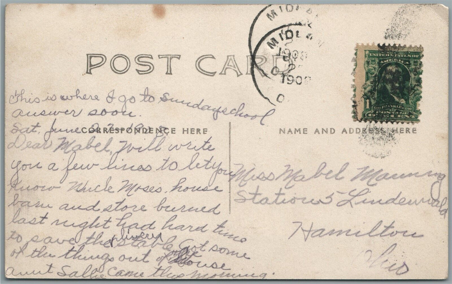 MIDLAND OH M.E. CHURCH ANTIQUE REAL PHOTO POSTCARD RPPC