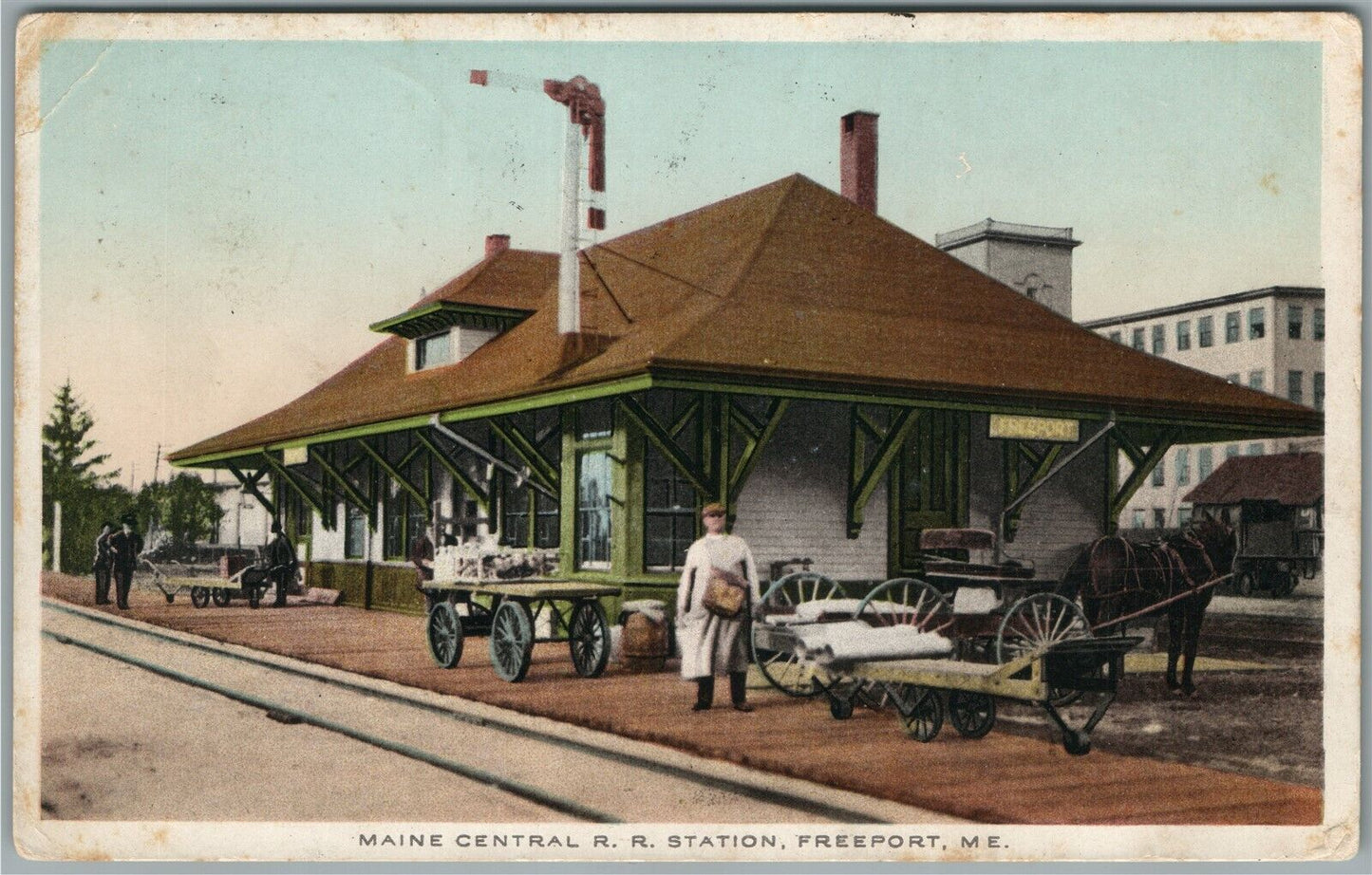 FREEPORT ME RAILROAD STATION RAILWAY DEPOT ANTIQUE POSTCARD