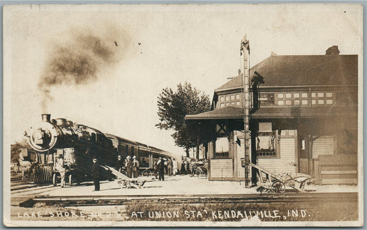 KENDALLVILLE IN RAILROAD STATION RAILWAY DEPOT ANTIQUE REAL PHOTO POSTCARD RPPC