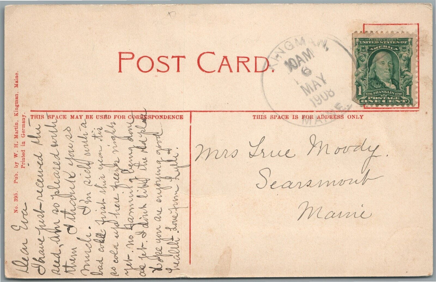 KINGMAN ME MARGINAL STREET ANTIQUE POSTCARD