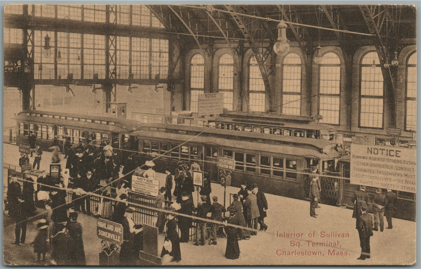 CHARLESTOWN MA SULLIVAN SQUARE ELEVATED STATION INTERIOR ANTIQUE POSTCARD