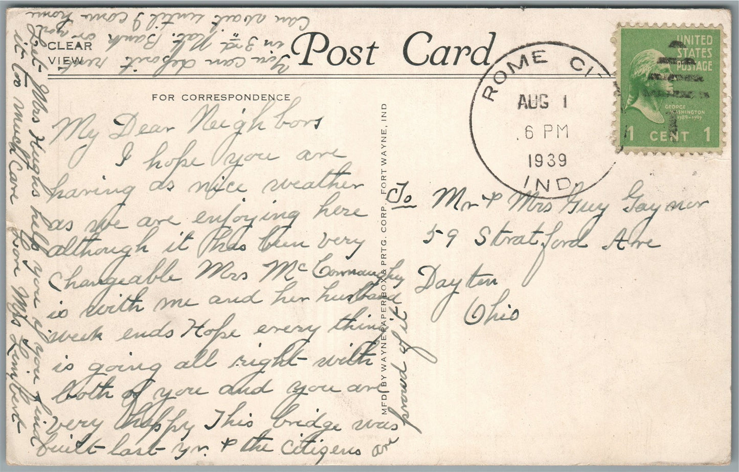 ROME CITY IN ROUTE 9 BRIDGE ANTIQUE POSTCARD