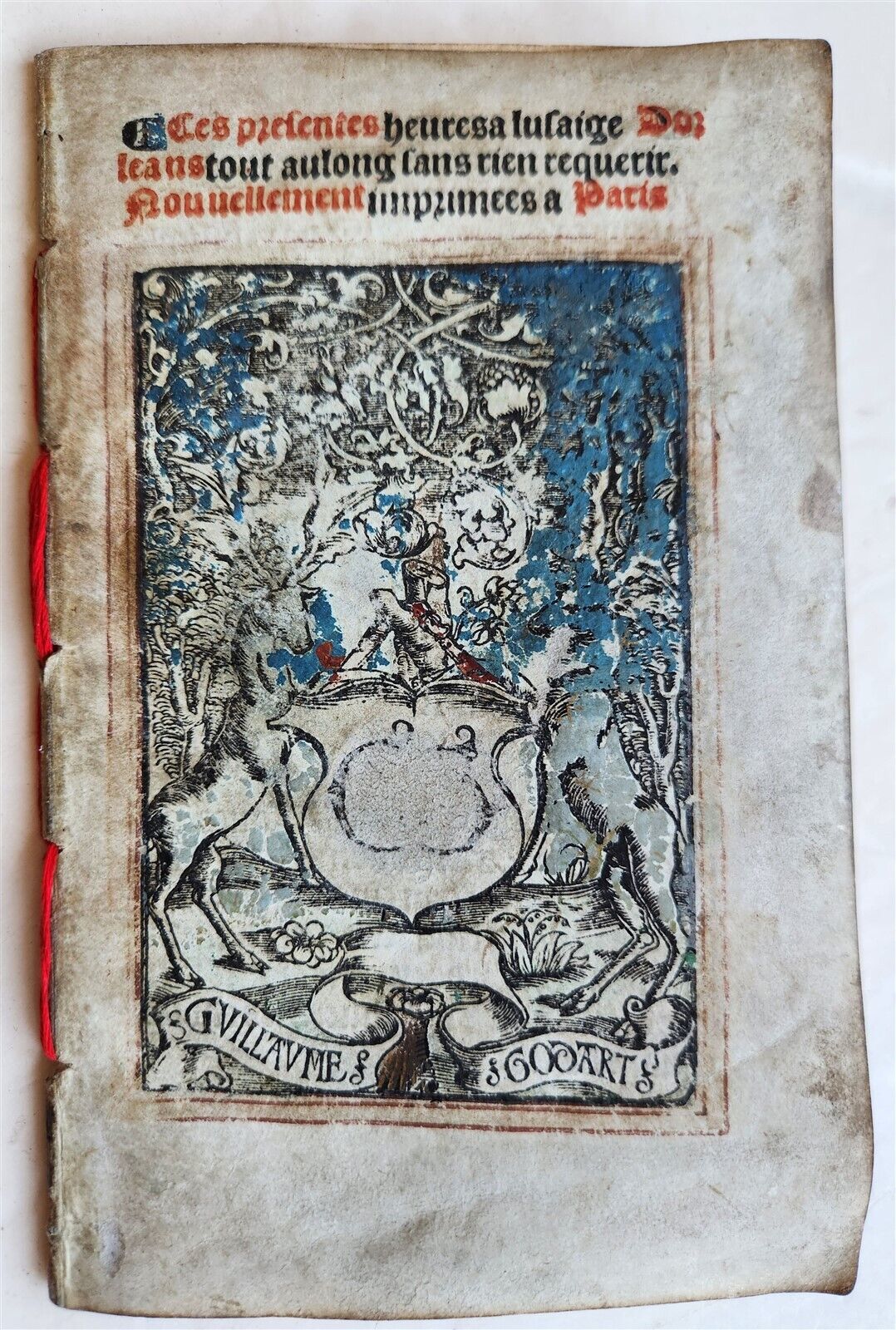 1519 BOOK OF HOURS PRINTED on VELLUM FRAGMENT antique POST-INCUNABULA scarce