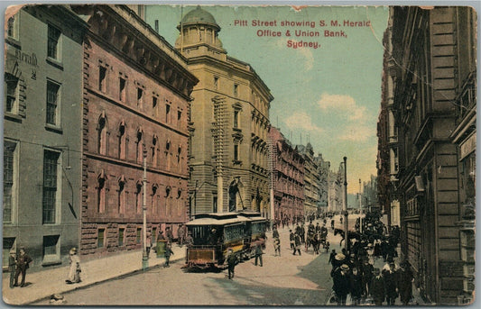 SYDNEY AUSTRALIA PITT STREET ANTIQUE POSTCARD w/ STAMP
