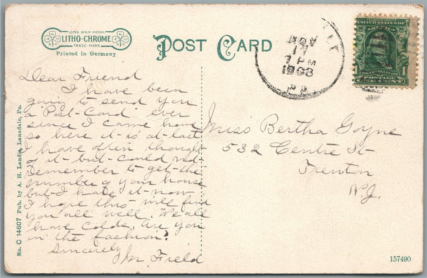 LANSDALE PA COLUMBIAN AVENUE ANTIQUE POSTCARD