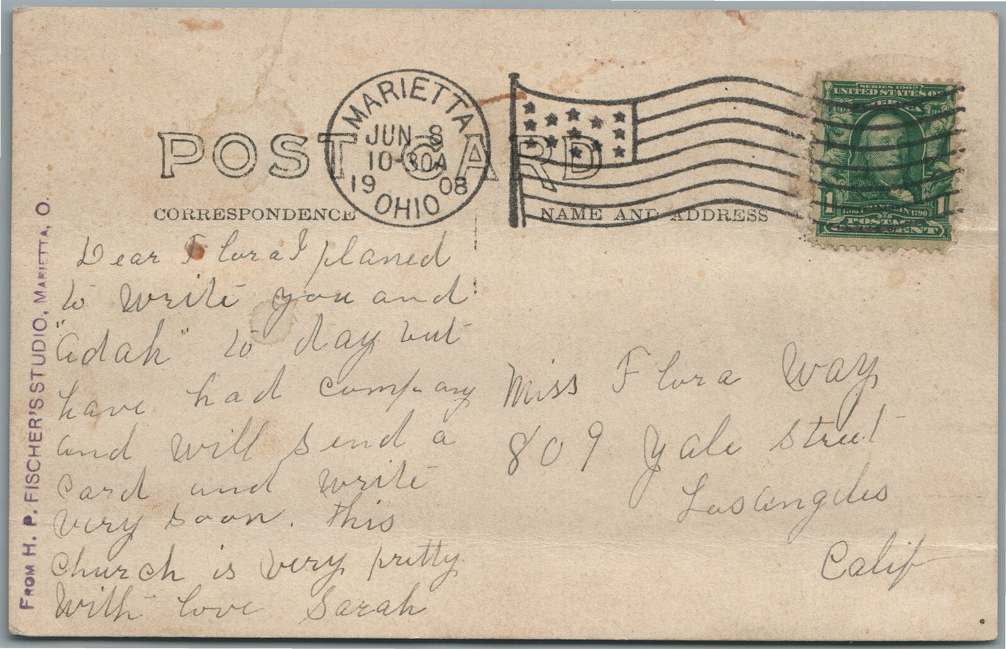 MARIETTA OH BAPTIST CHURCH ANTIQUE REAL PHOTO POSTCARD RPPC