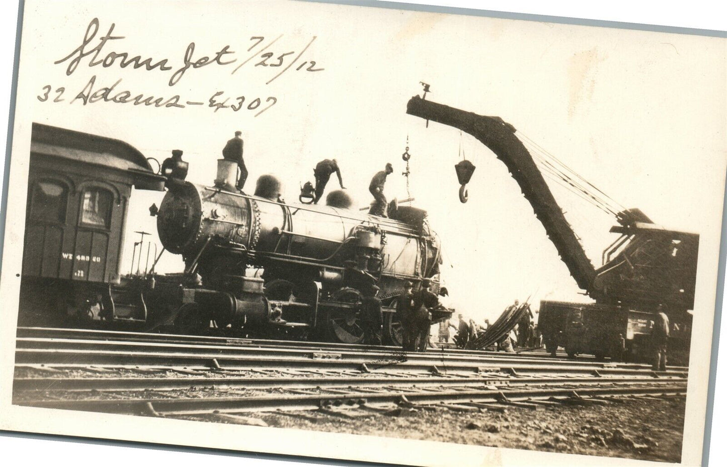 TRAIN LOCOMOTIVE WRECK STORM RAILWAY railroad ANTIQUE REAL PHOTO POSTCARD RPPC