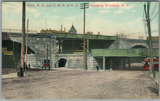 ELIZABETH NJ RAILROAD CROSSING ANTIQUE POSTCARD
