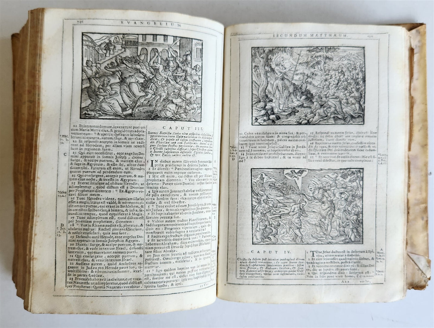 1721 BIBLE in LATIN FULLY ILLUSTRATED antique vellum bound