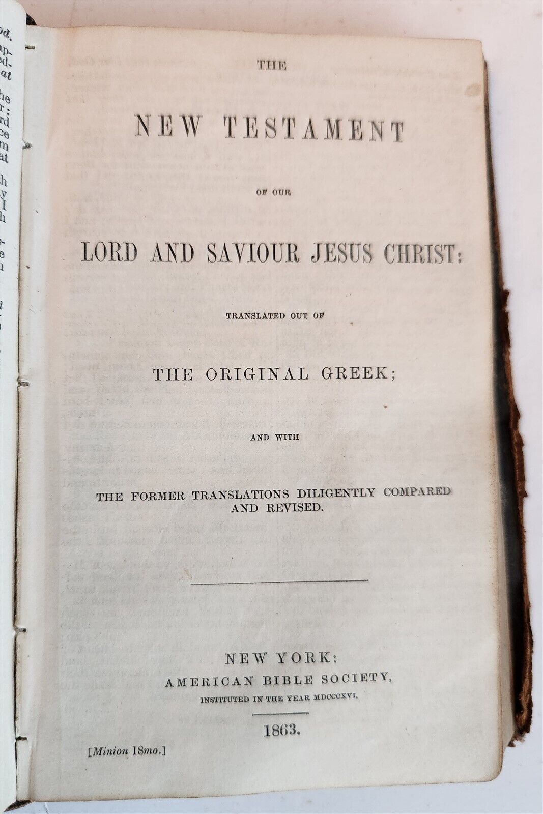 1863 BIBLE in ENGLISH antique CIVIL WAR ERA NEW YORK Americana