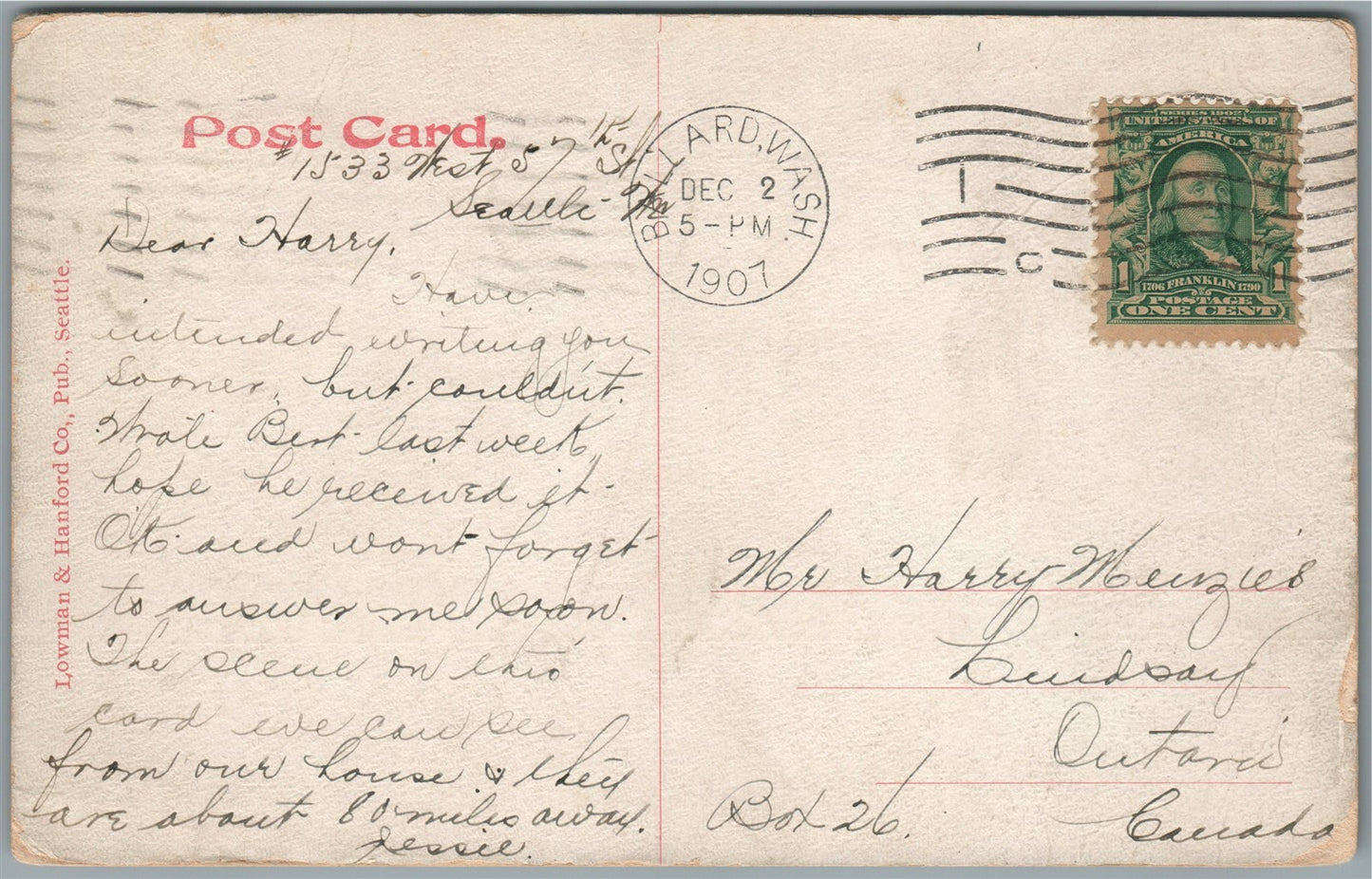 LAKE CUSHMAN WA OLYMPIC MOUNTAINS ANTIQUE POSTCARD