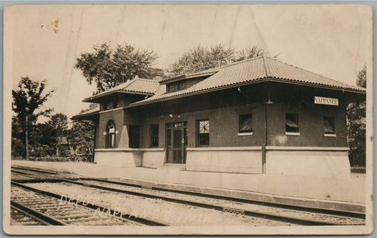 NAPPANEE IN RAILROAD STATION RAILWAY DEPOT ANTIQUE REAL PHOTO POSTCARD RPPC
