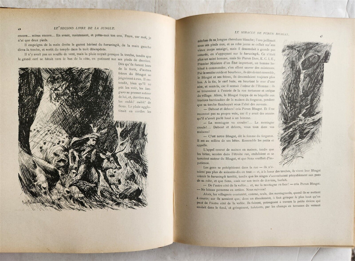 1925-1938 JUNGLE BOOK by KIPLING antique 2 VOLS ILLUSTRATED by Roger Reboussin