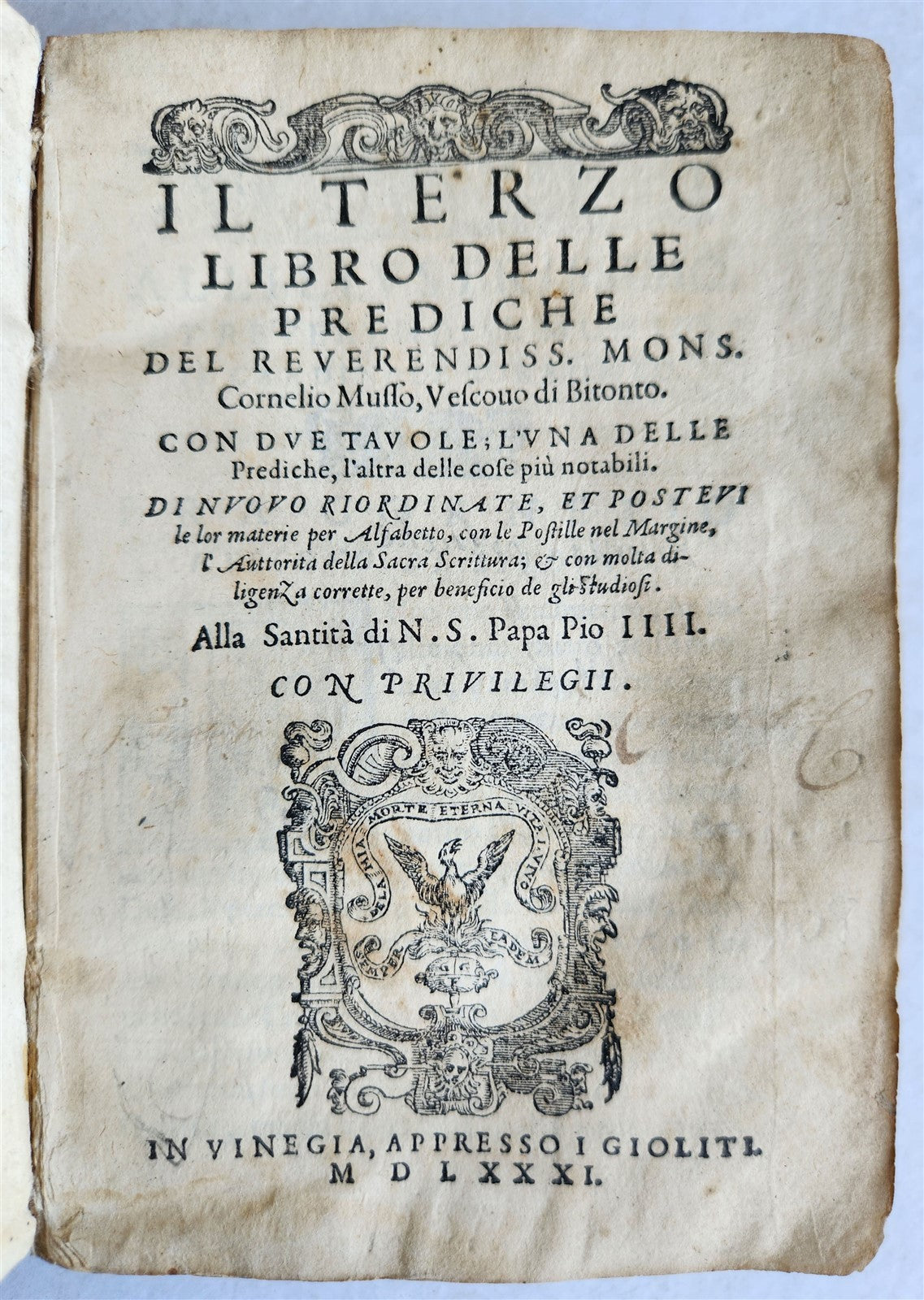 1581 SERMONS by MUSSO COPRNELIO antique 16th CENTURY vellum ILLUSTRATED scarce