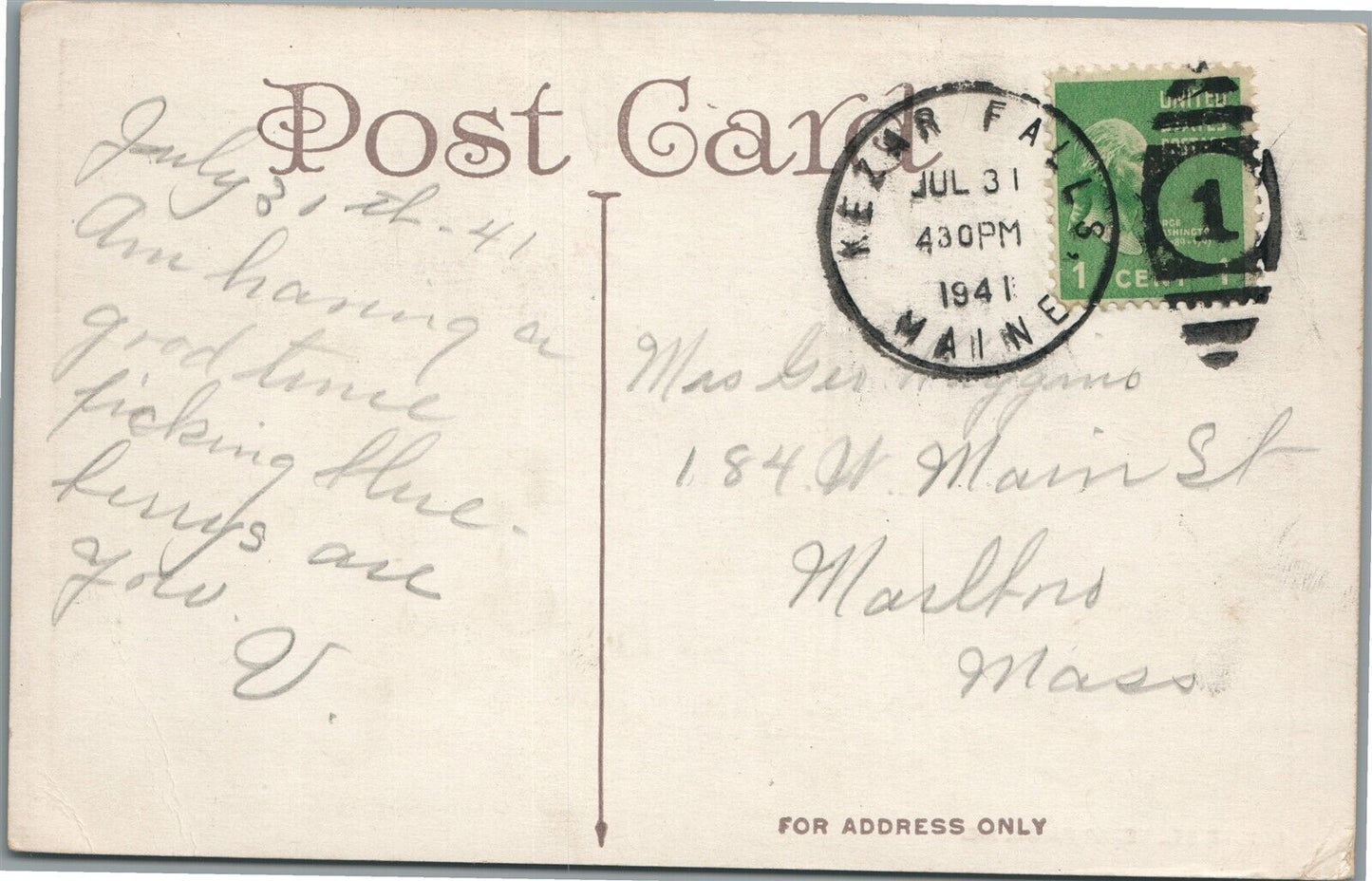 KEZAL FALLS ME BRIDGE STREET ANTIQUE POSTCARD