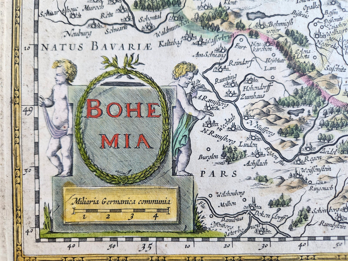 1640 BOHEMIA CZECHIA MAP by WILLEM BLAEU antique AUTHENTIC hand colored