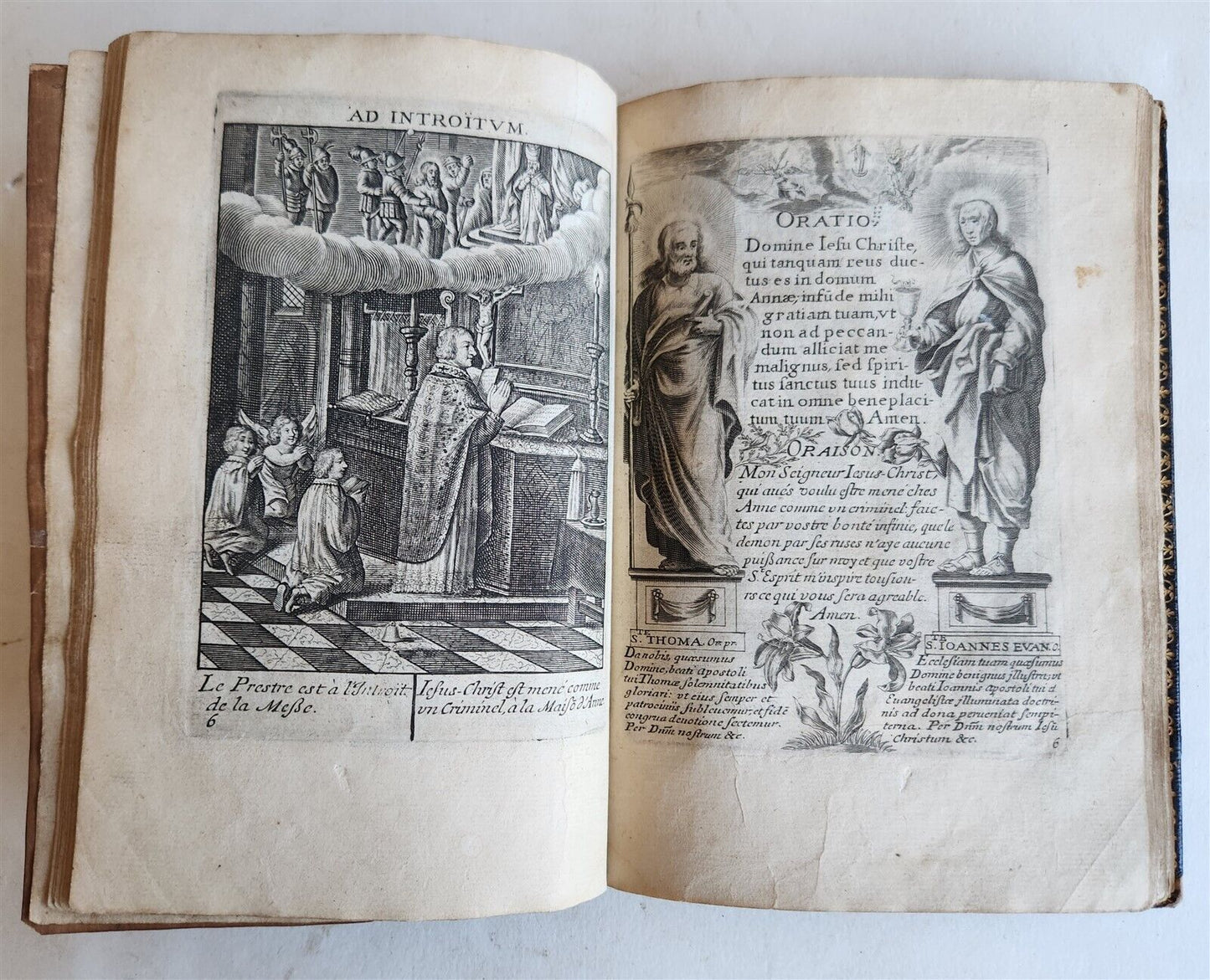 1651 PRAYER BOOK in FRENCH & LATIN BEAUTIFULLY ILLUSTRATED antique FINE BINDING