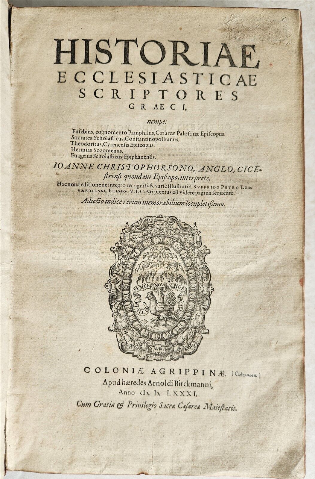 1581 HISTORIAE ECCLESIASTICAE SCRIPTORE GRAECI antique VELLUM BOUND FOLIO 16th C