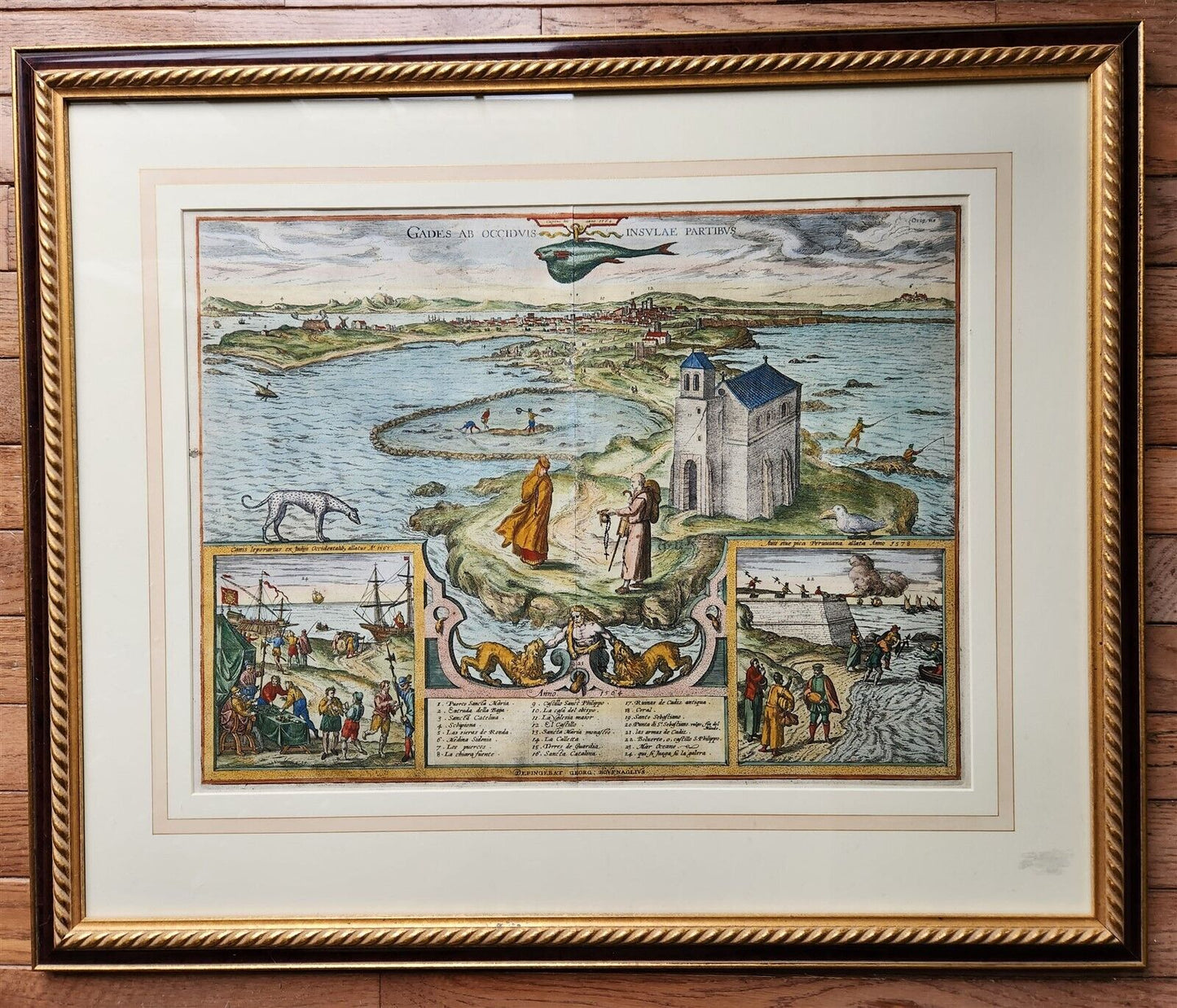 1600s ENGRAVED MAP of CADIZ SPAIN antique GADES AB OCCIDUIS INSULAE PARTIBUS