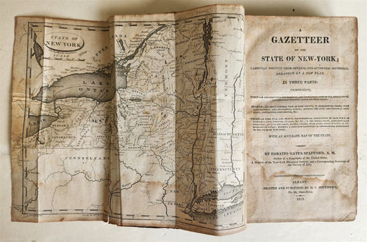 1813 GAZETTEER of STATE of NEW YORK HORATIO SPAFFORD antique ILLUSTRATED w/ MAP