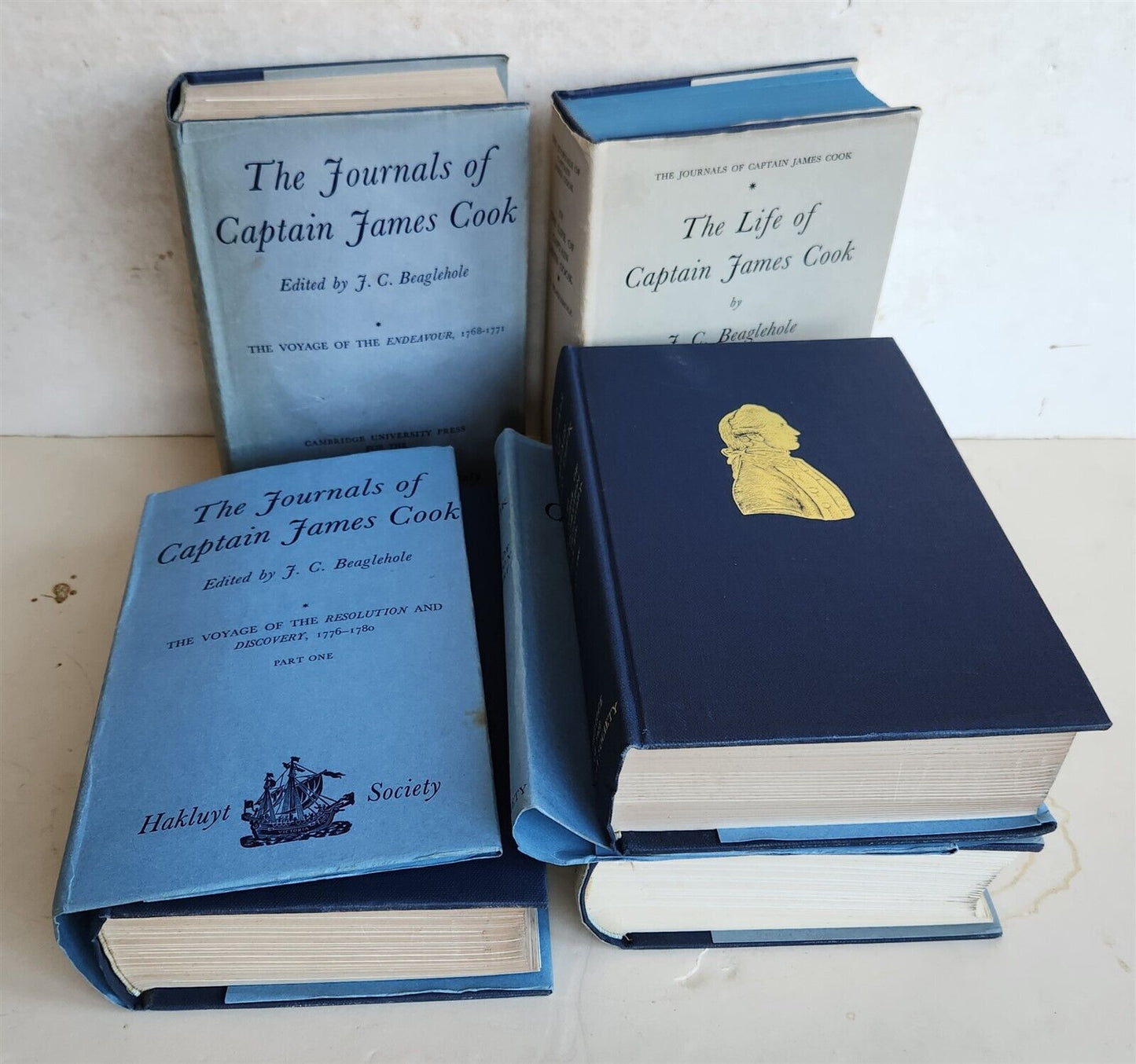 1967-74 JOURNALS of CAPTAIN JAMES COOK on HIS VOYAGES of DISCOVERY antique 5 VOL