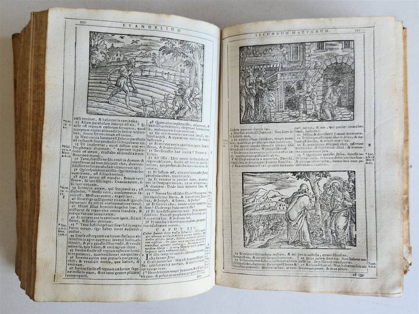 1721 BIBLE in LATIN FULLY ILLUSTRATED antique vellum bound