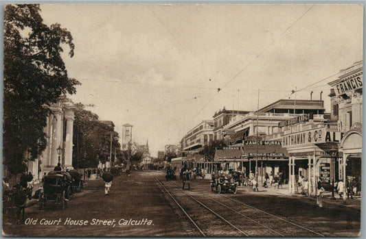 CALCUTTA INDIA OLD COURT HOUSE STREET ANTIQUE REAL PHOTO POSTCARD RPPC