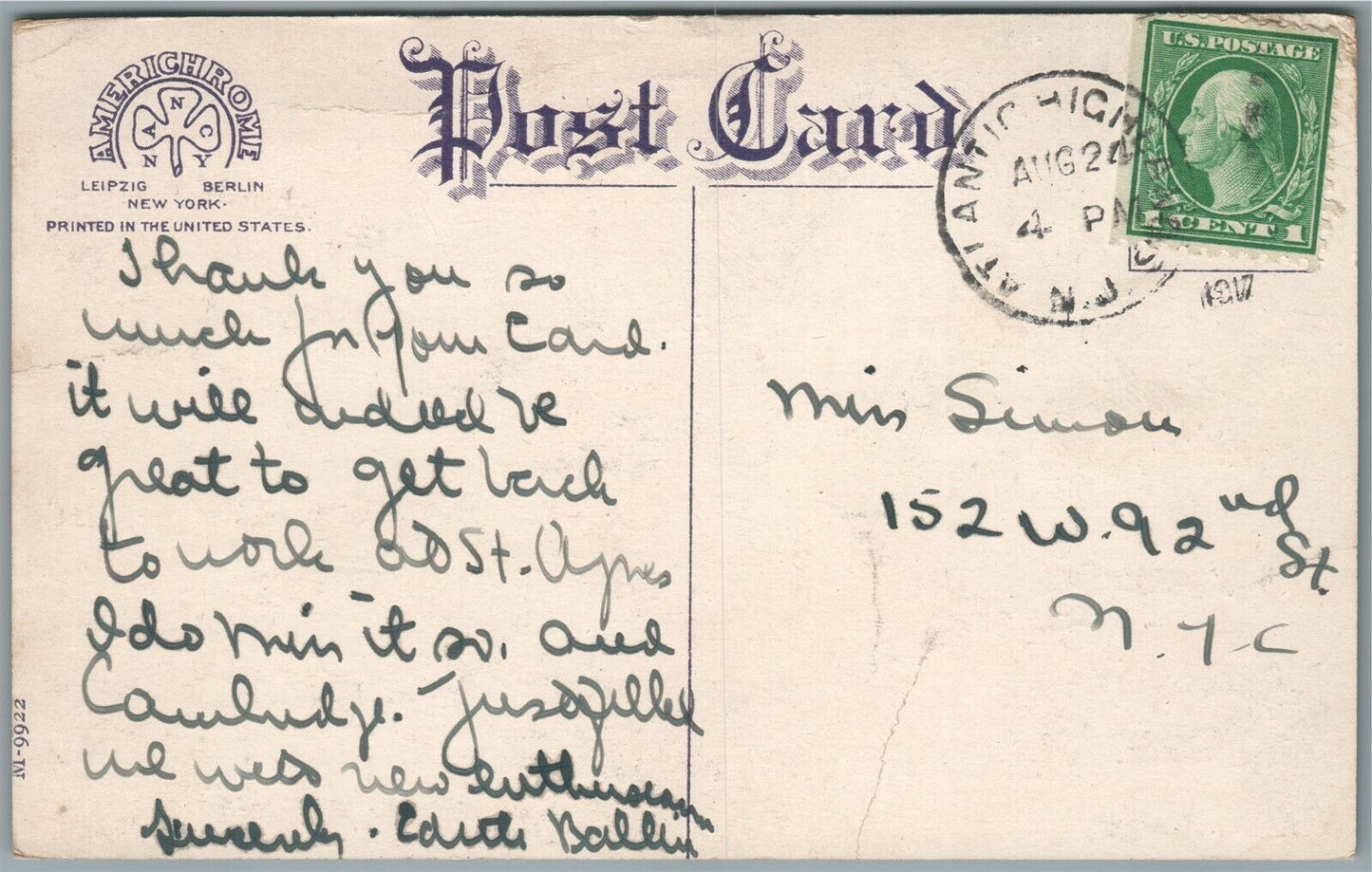 ATLANTIC HIGHLANDS NJ SHORE FRONT ANTIQUE POSTCARD