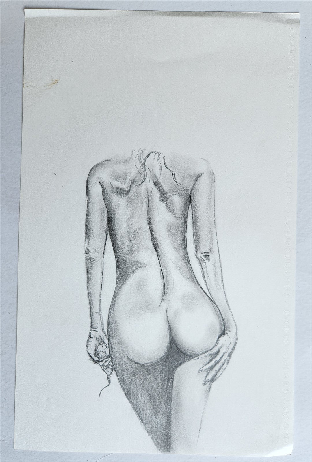ILLUSTRATION ART PENCIL DRAWING vintage FEMALE MODEL