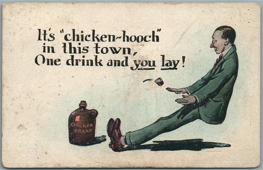 ALCOHOL PROHIBITION ANTIQUE SATIRICAL POSTCARD ONE DRINK & YOU LAY