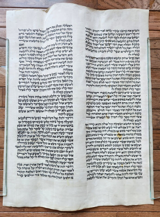 TORAH SCROLL FRAGMENT MANUSCRIPT on VELLUM antique BIBLE LEVITICUS 4:23-6:3