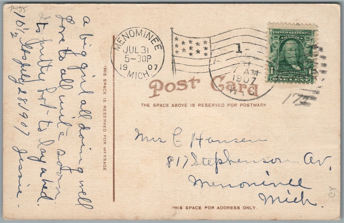 TWO RIVERS WI WASHINGTON STREET ANTIQUE POSTCARD
