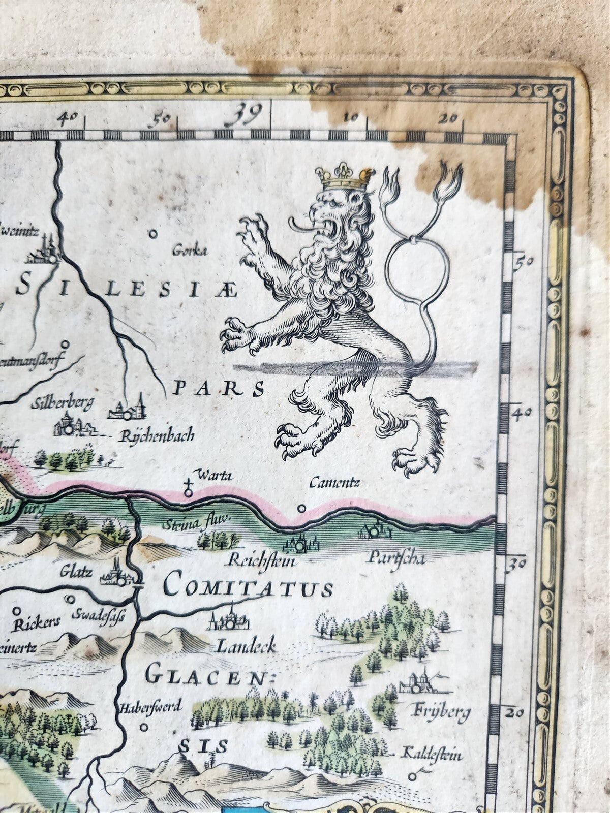 1640 BOHEMIA CZECHIA MAP by WILLEM BLAEU antique AUTHENTIC hand colored